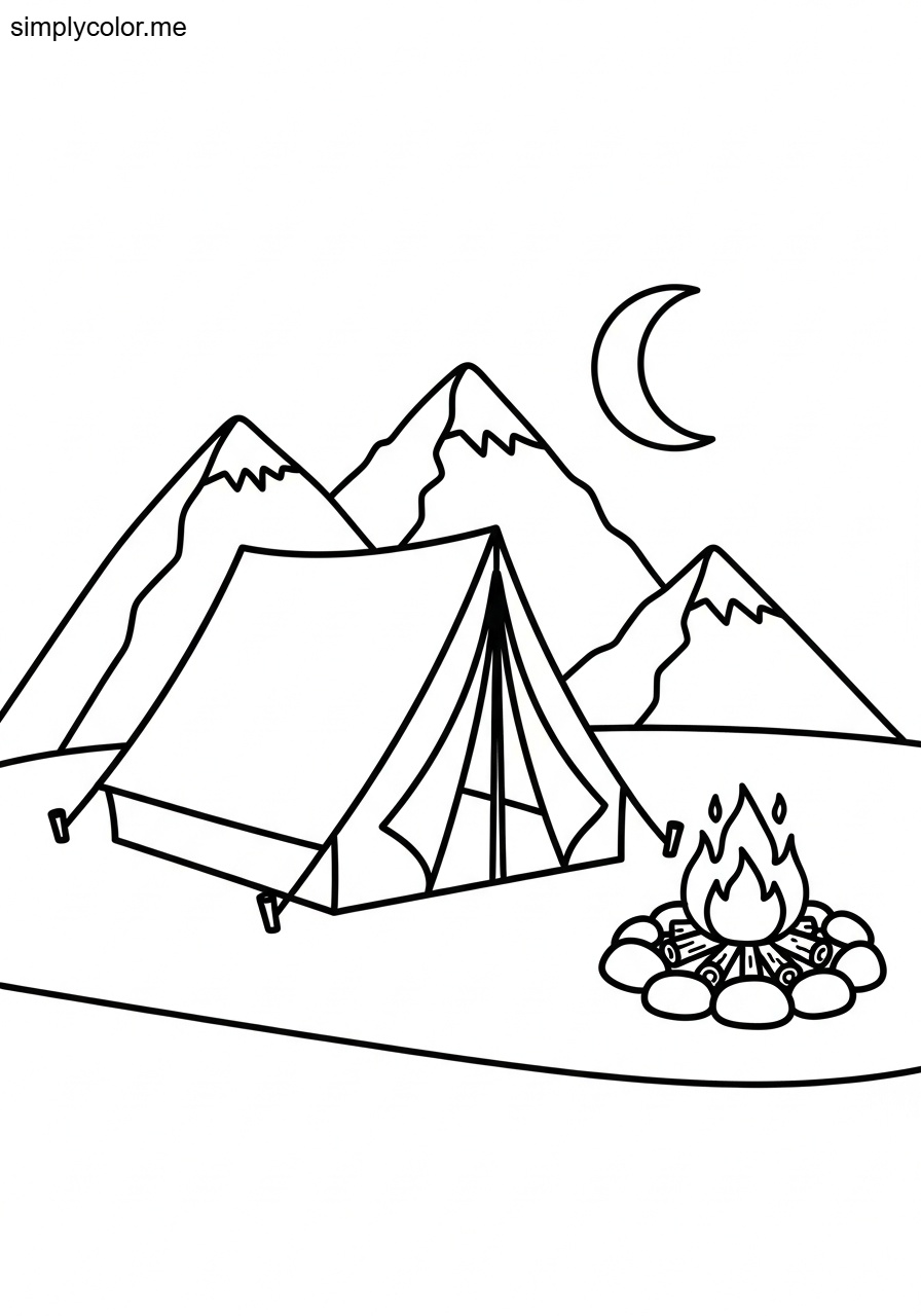 Camp coloring page outdoor adventure tent and campfire wilderness experience