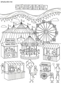 Carnival coloring page circus fun and fairground excitement Carnival coloring page circus fun and fairground excitement