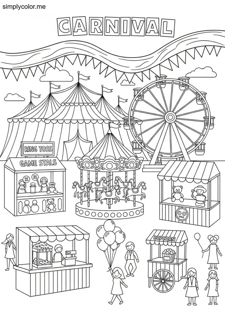 Carnival coloring page circus fun and fairground excitement