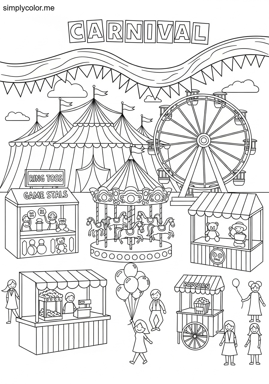 Carnival coloring page circus fun and fairground excitement