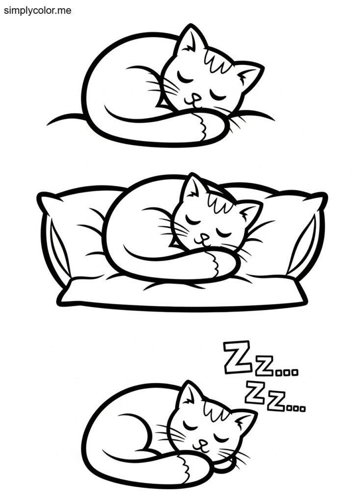 Cat nap coloring page printable for kids