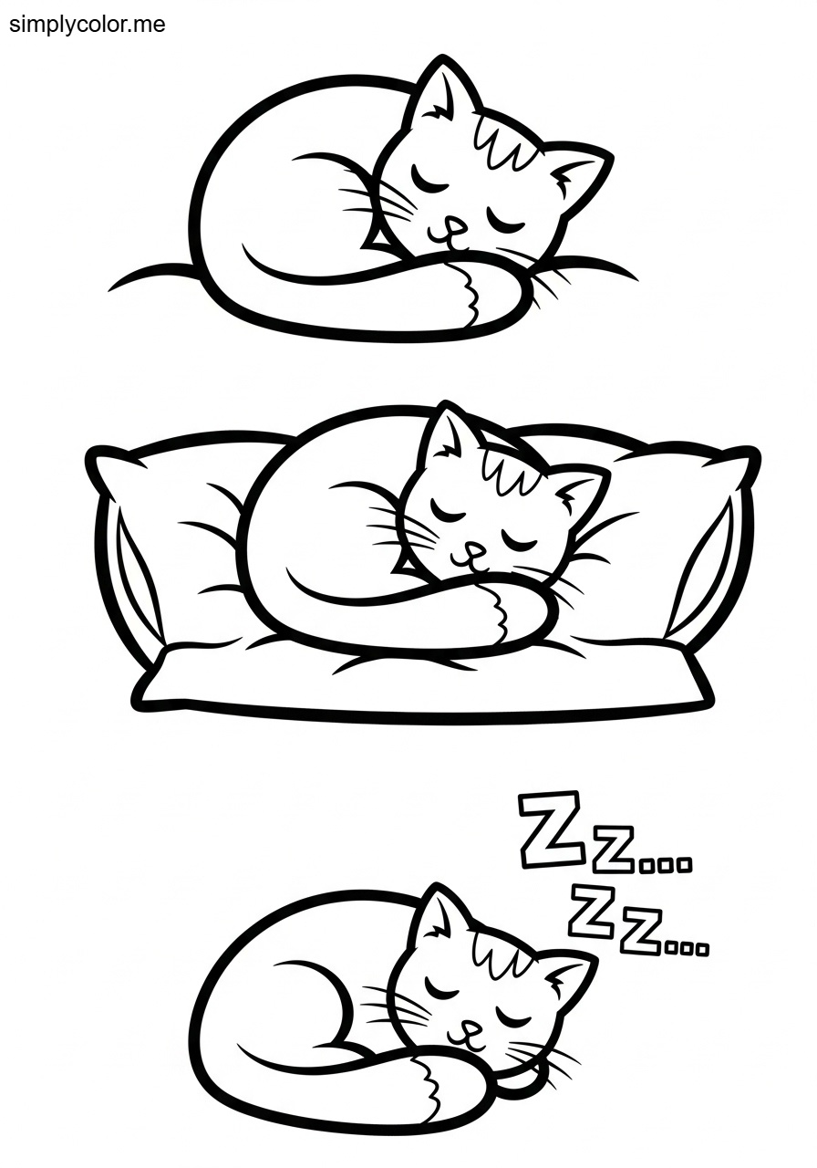 Cat nap coloring page printable for kids