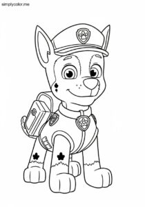 Chase coloring page Paw Patrol printable for little fans