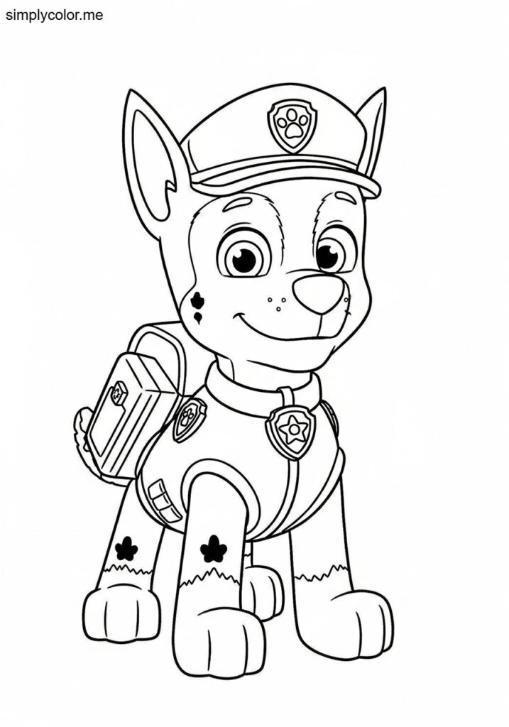 Chase coloring page Paw Patrol printable for little fans