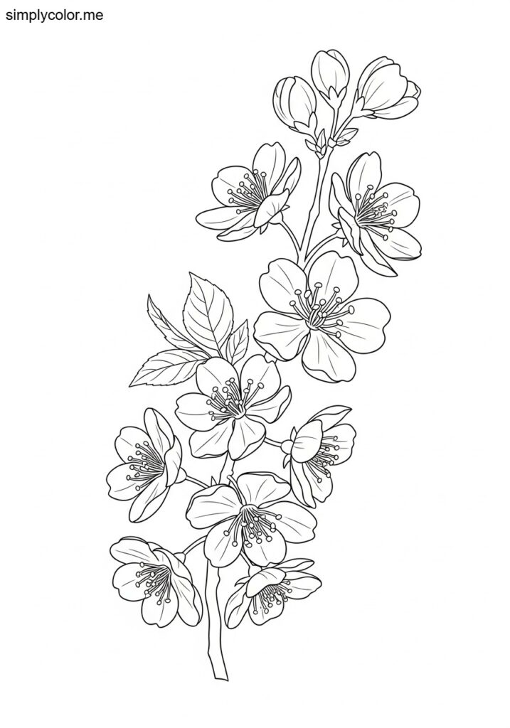 Cherry blossom coloring page beautiful spring flower design