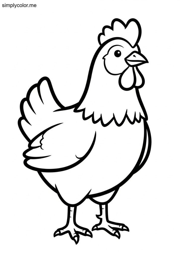 Chicken coloring book page farm animal friend to color