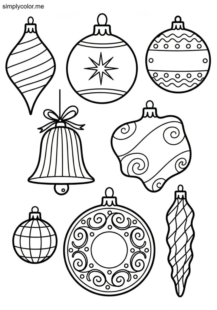 Christmas ornament color page festive tree decoration and holiday bauble design