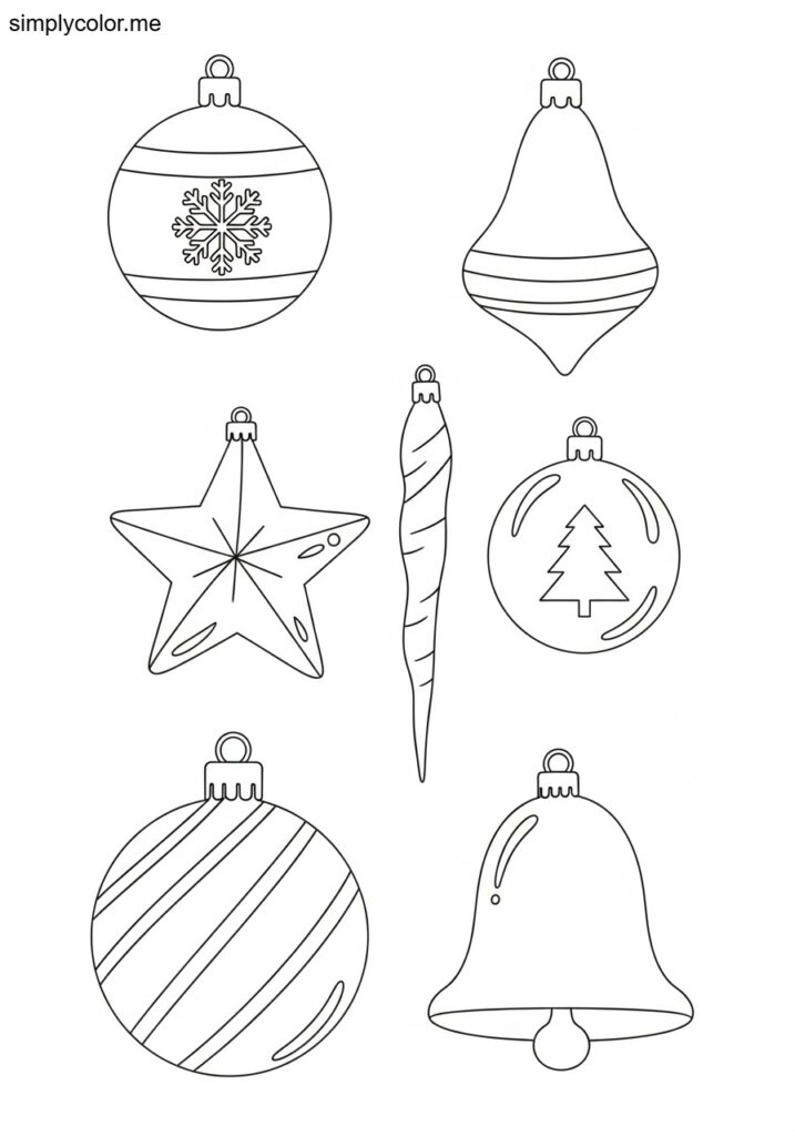 Christmas ornaments coloring page beautiful tree decoration design