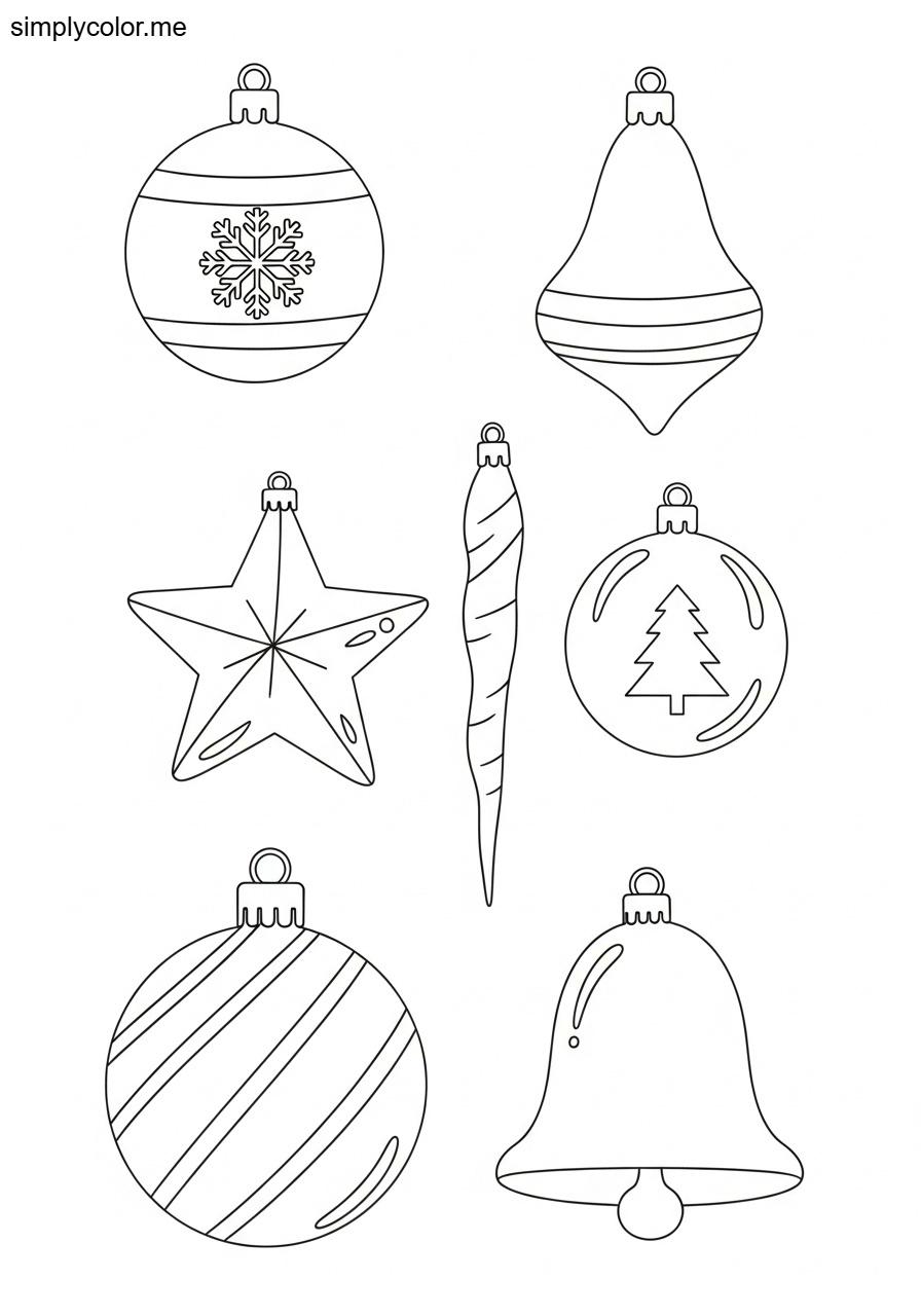 Christmas ornaments coloring page beautiful tree decoration design
