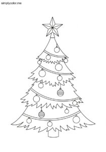 Christmas tree coloring page free holiday evergreen decoration with ornament and star