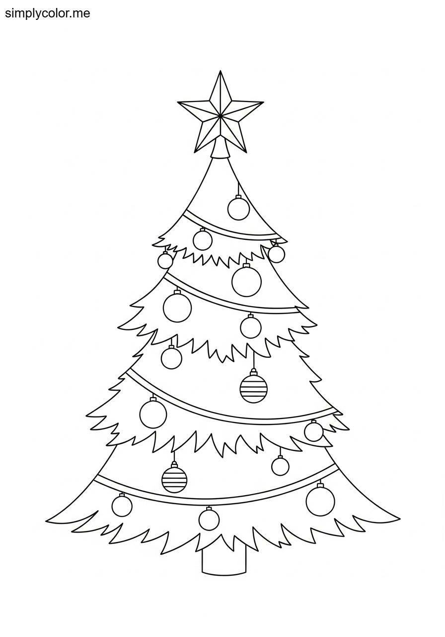 Christmas tree coloring page free holiday evergreen decoration with ornament and star