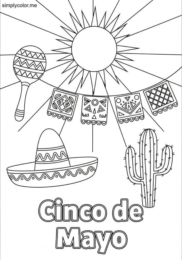 Cinco de Mayo color page printable for kids and classrooms