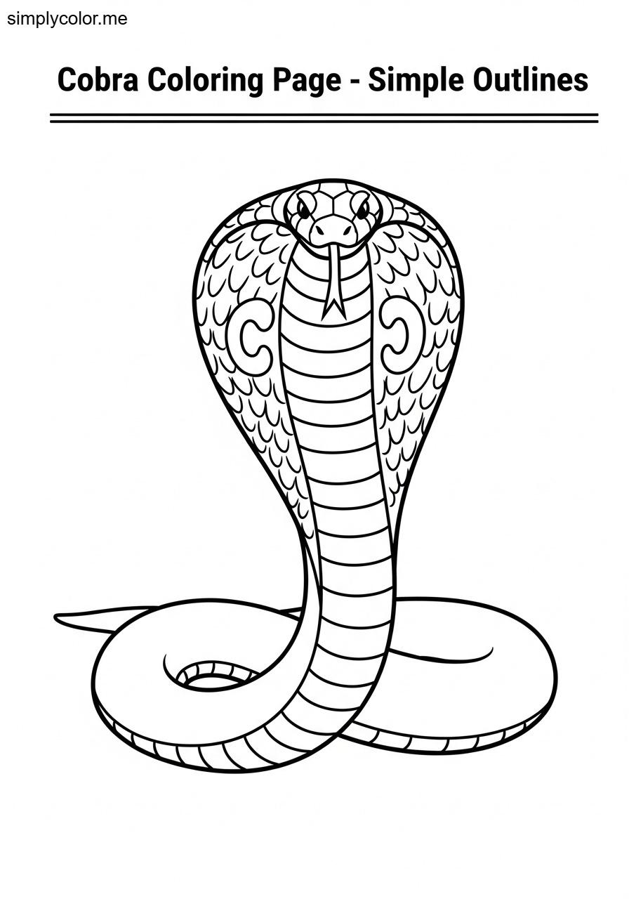 Cobra coloring page printable for kids who love reptiles