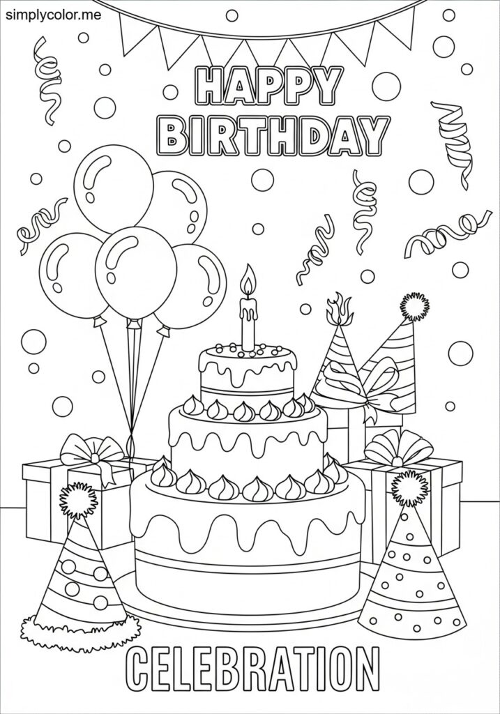 Color page birthday celebration theme for special day fun