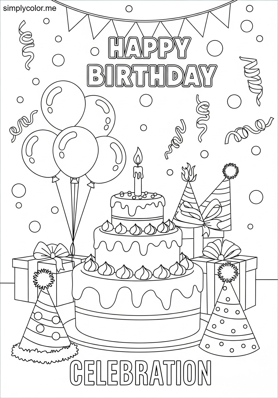 Color page birthday celebration theme for special day fun