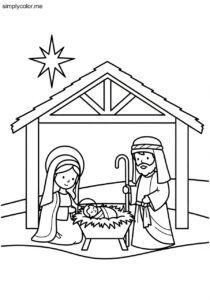 Color page nativity printable for Christmas crafts