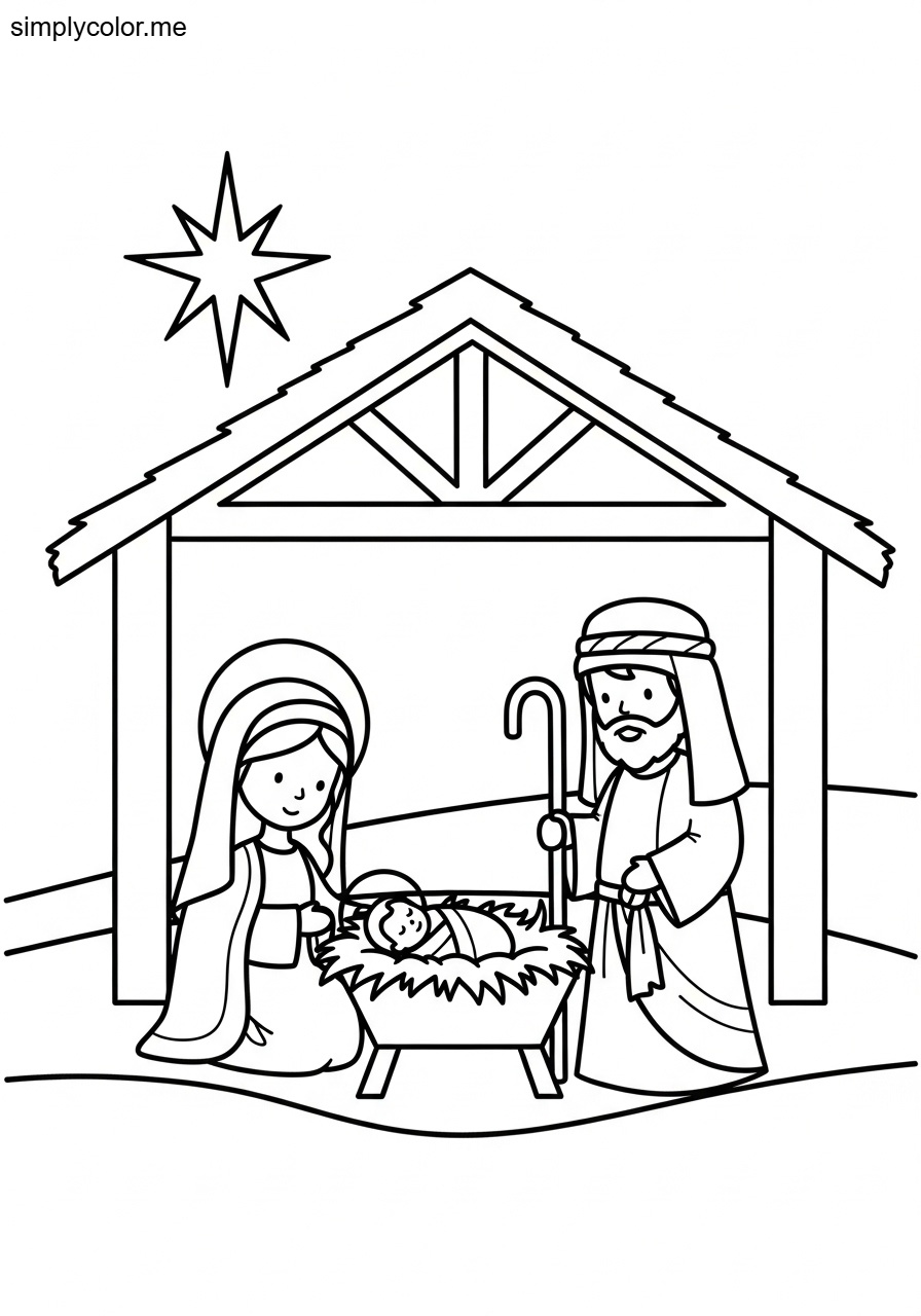 Color page nativity printable for Christmas crafts