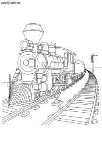 Color page train railroad adventure and locomotive design