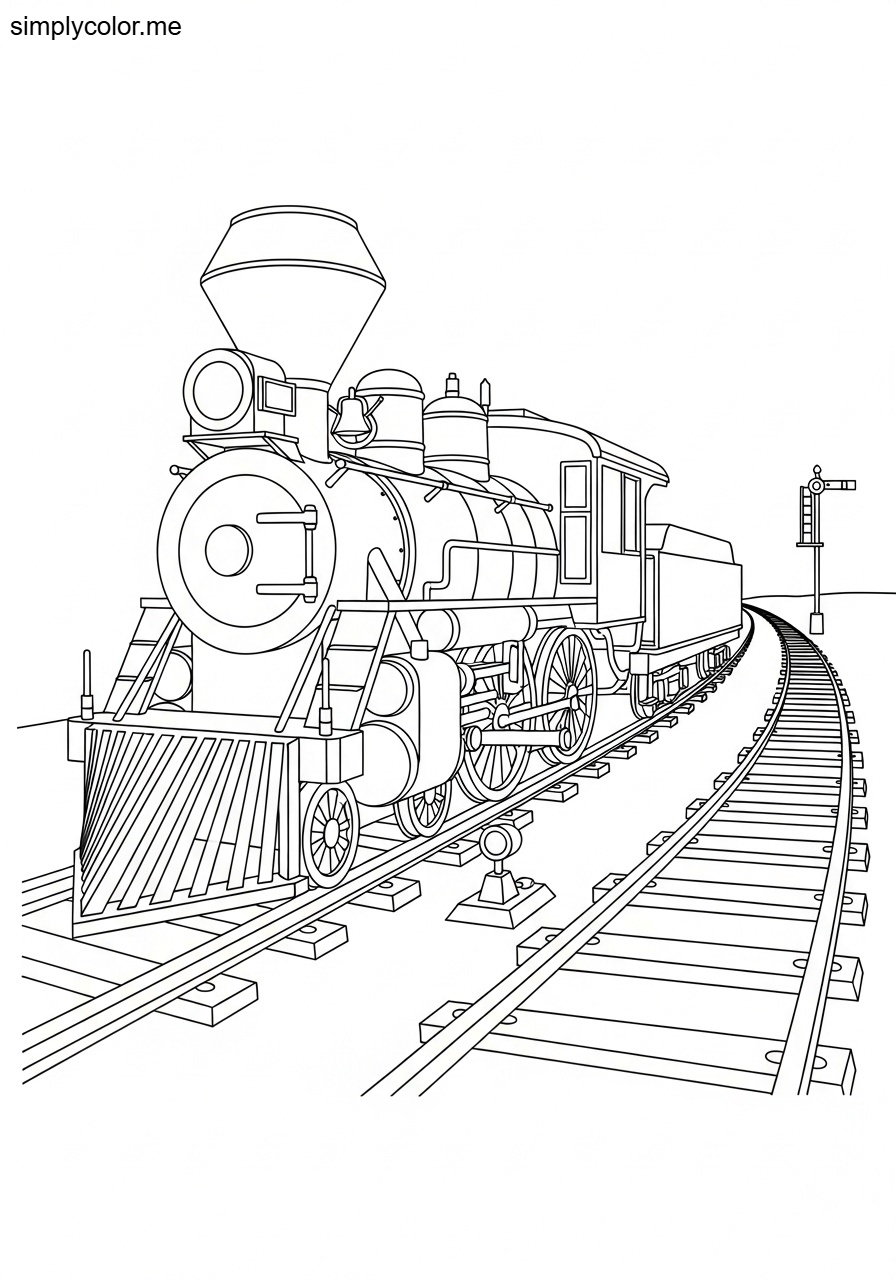 Color page train railroad adventure and locomotive design