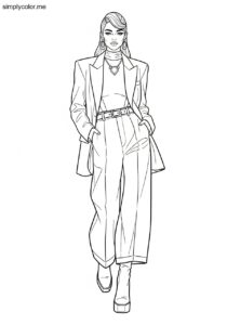 Coloring fashion page trendy outfit clothing style and runway model design