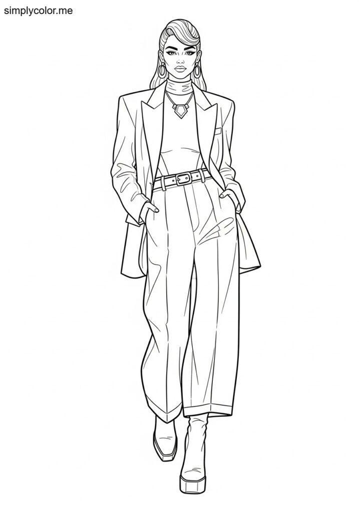 Coloring fashion page trendy outfit clothing style and runway model design