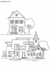 Coloring house page printable for kids and architecture fun
