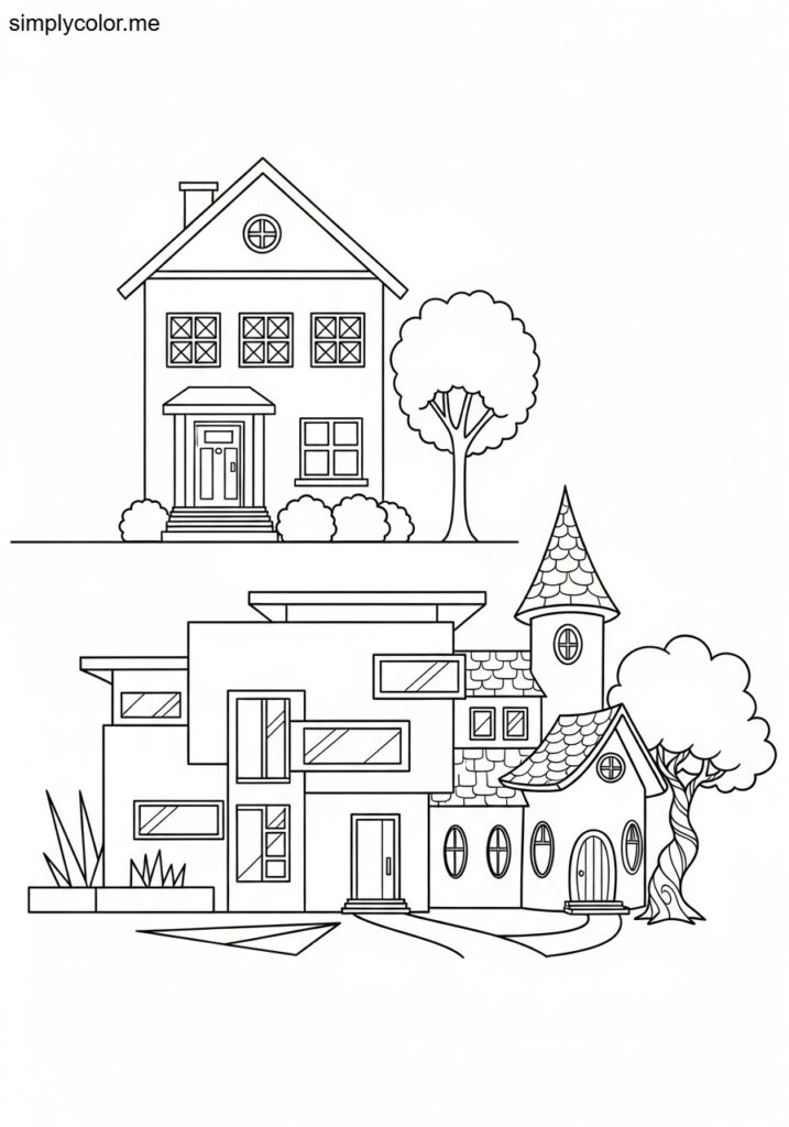 Coloring house page printable for kids and architecture fun