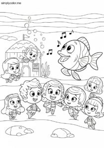 Coloring page Bubble Guppies underwater school adventure with singing dancing fish friend
