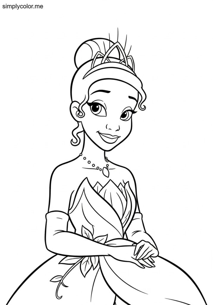 Coloring page Princess Tiana printable for Disney fans