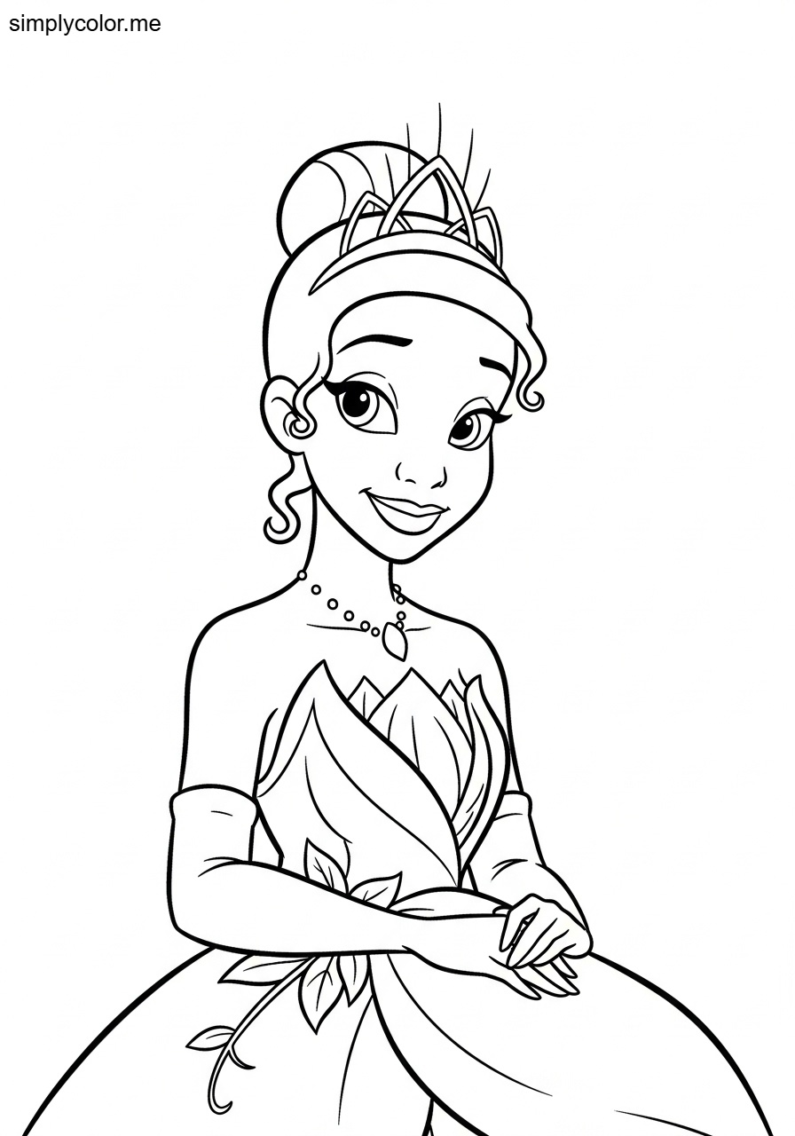 Coloring page Princess Tiana printable for Disney fans