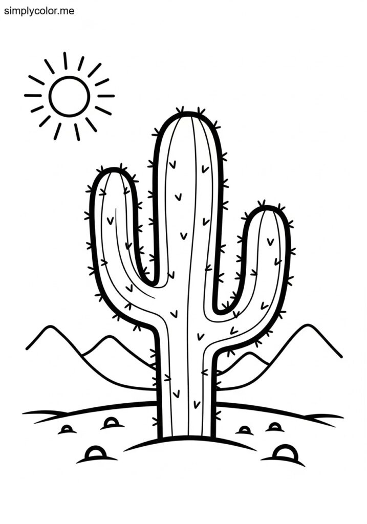 Coloring page cactus printable for desert and nature art