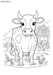 Coloring page cow farm animal dairy milk and barnyard friend