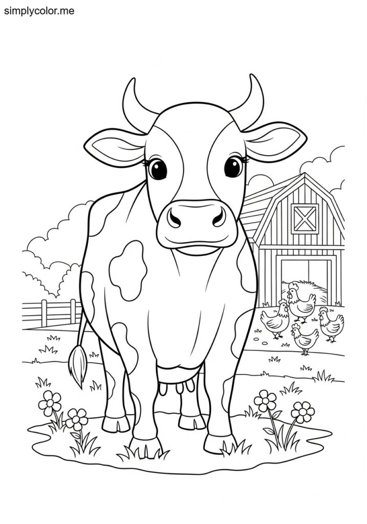 Coloring page cow farm animal dairy milk and barnyard friend