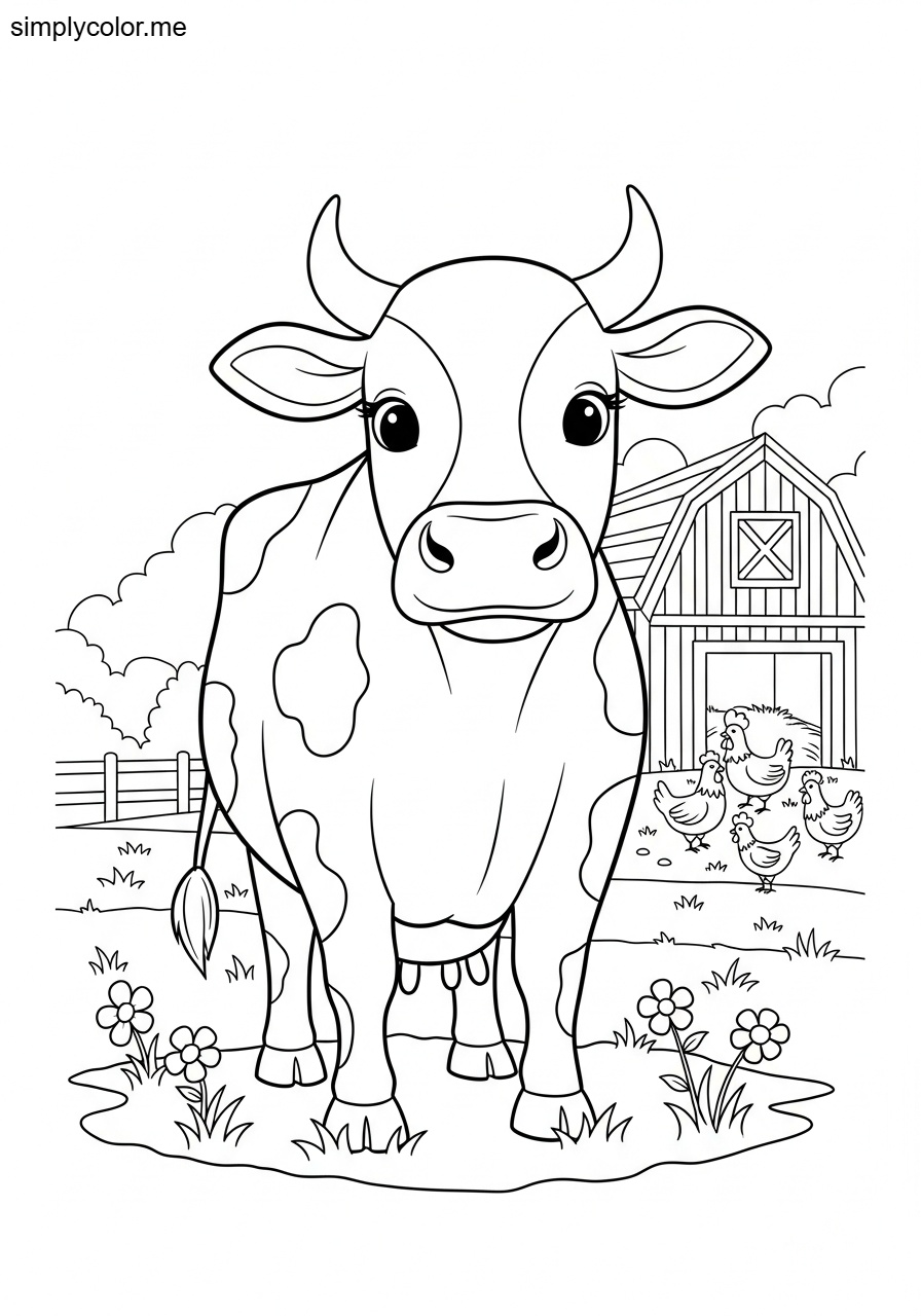 Coloring page cow farm animal dairy milk and barnyard friend