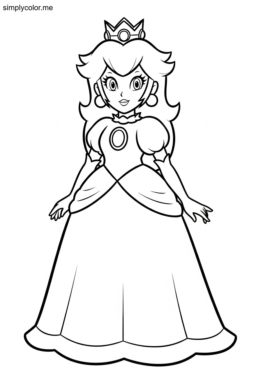 Coloring page of Princess Peach printable for Mario lovers
