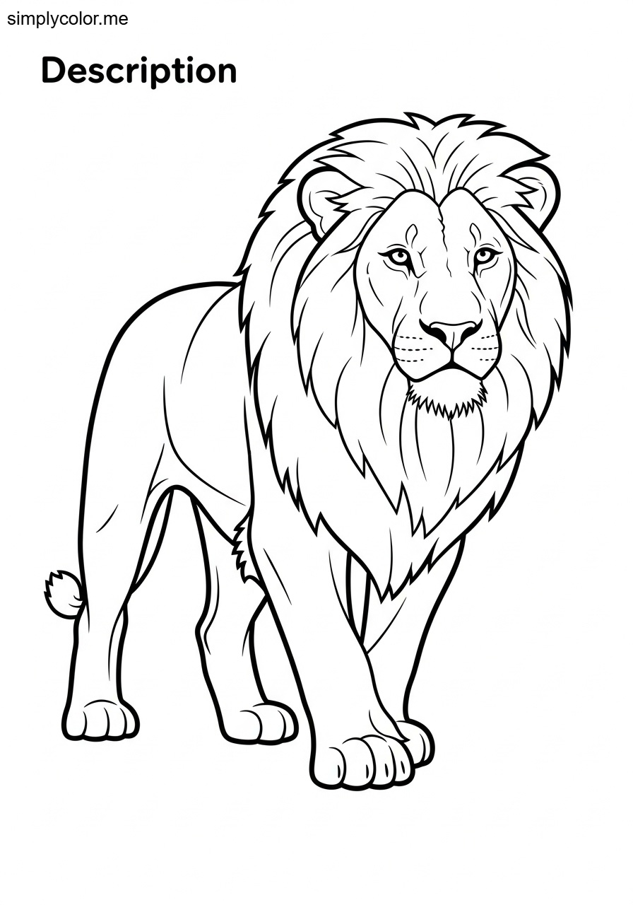 Coloring page of a lion printable for wildlife lovers