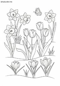 Coloring page of flowers printable for spring crafts
