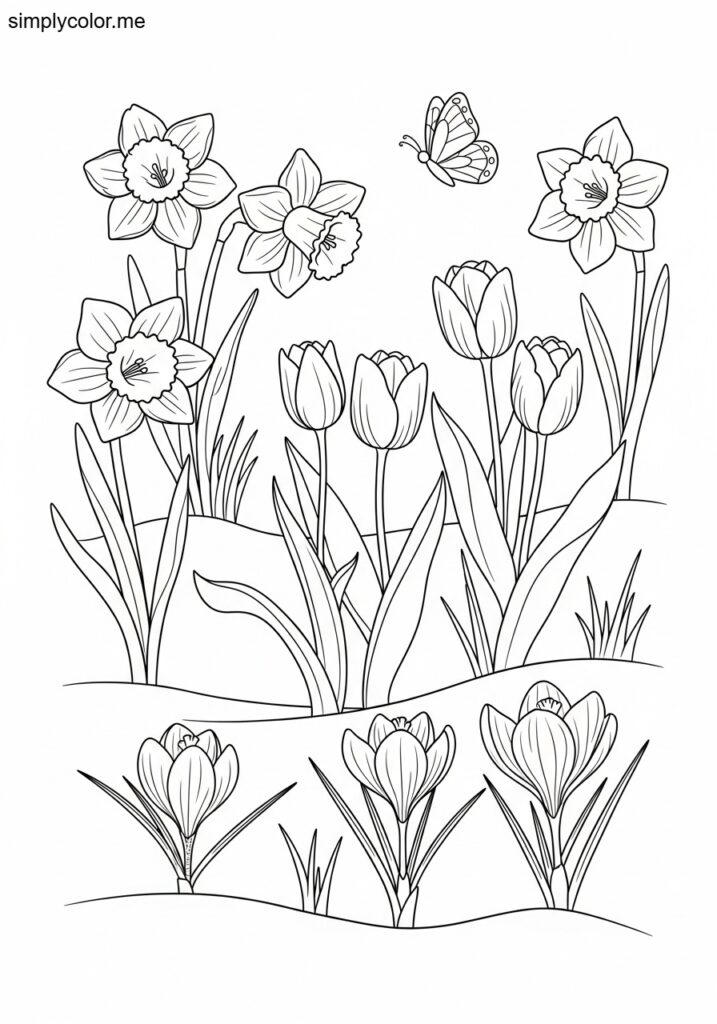 Coloring page of flowers printable for spring crafts