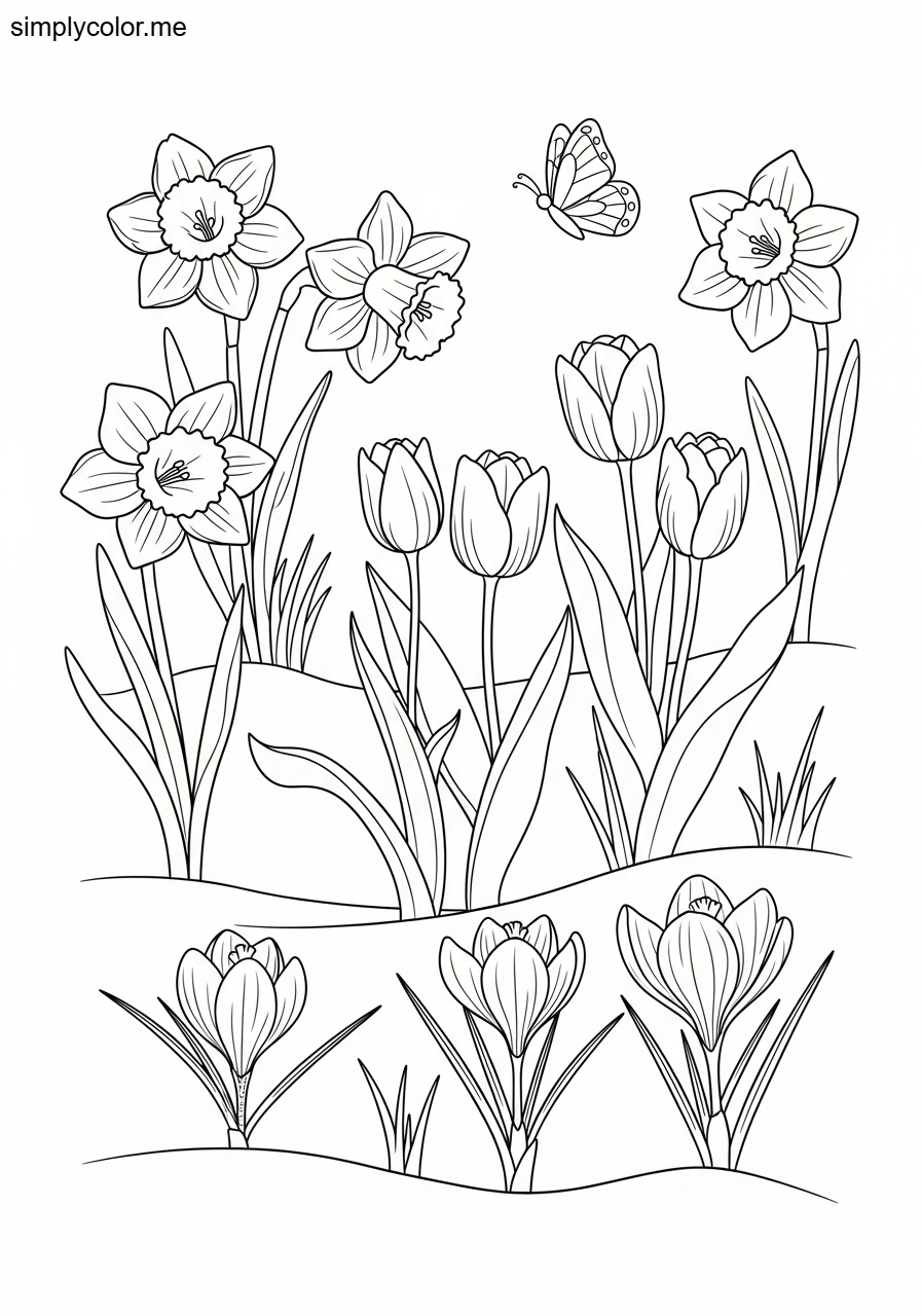 Coloring page of flowers printable for spring crafts