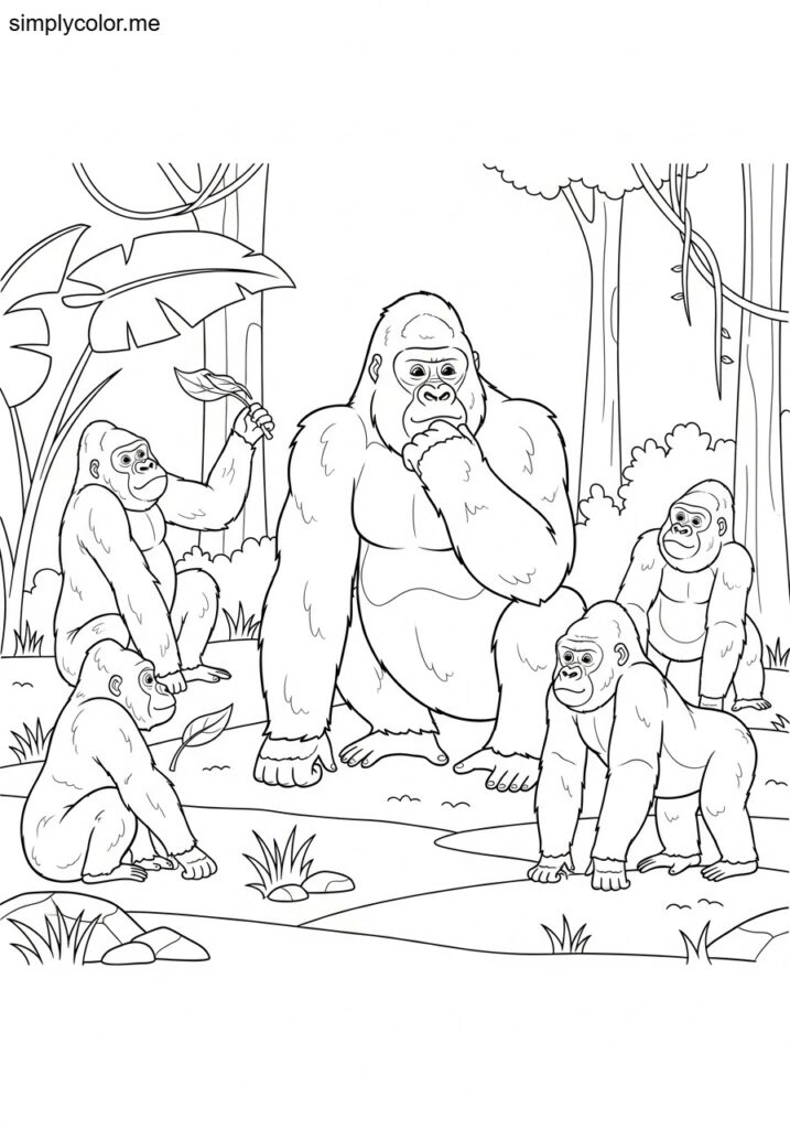 Coloring page of gorillas printable for animal fans