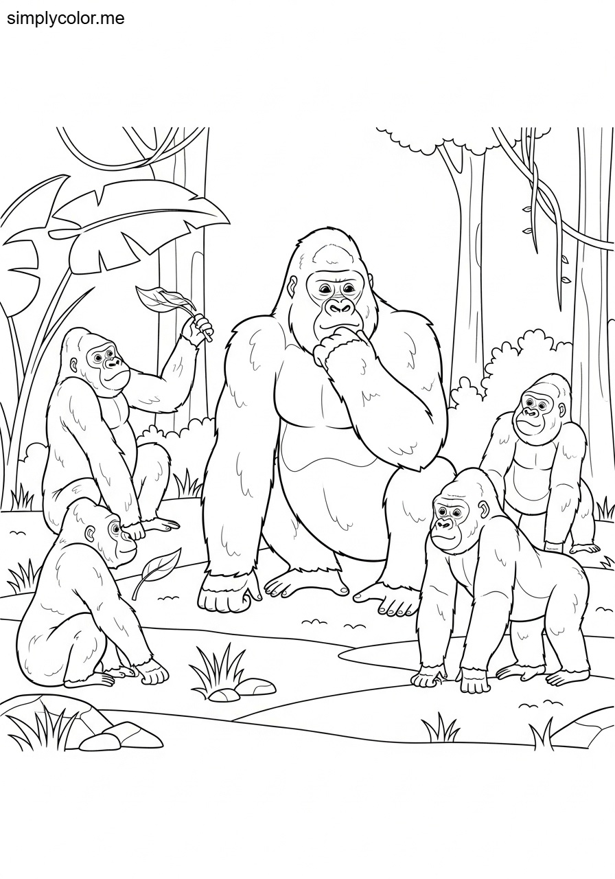 Coloring page of gorillas printable for animal fans