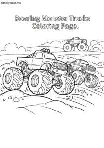 Coloring page of monster trucks printable for boys