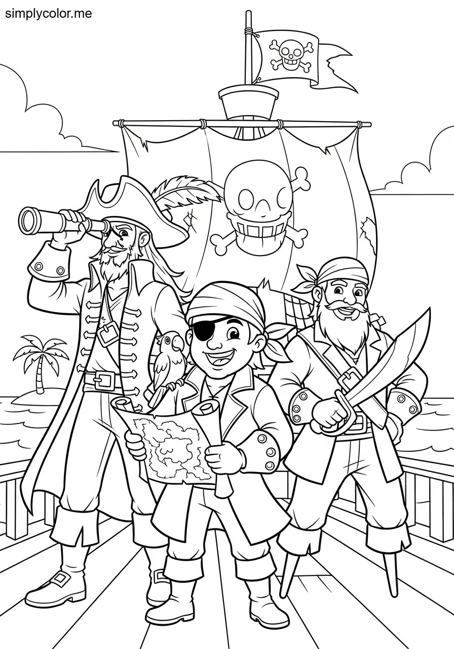 Coloring page of pirates printable for kids