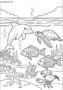 Coloring page of the ocean printable for sea life education