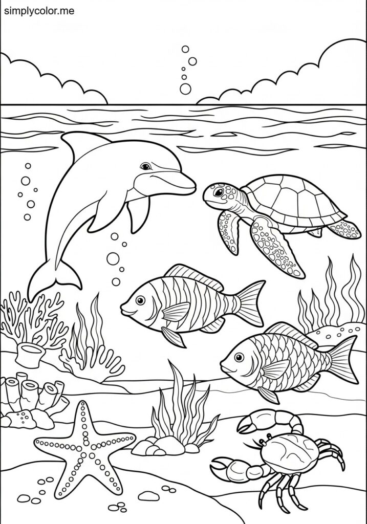 Coloring page of the ocean printable for sea life education