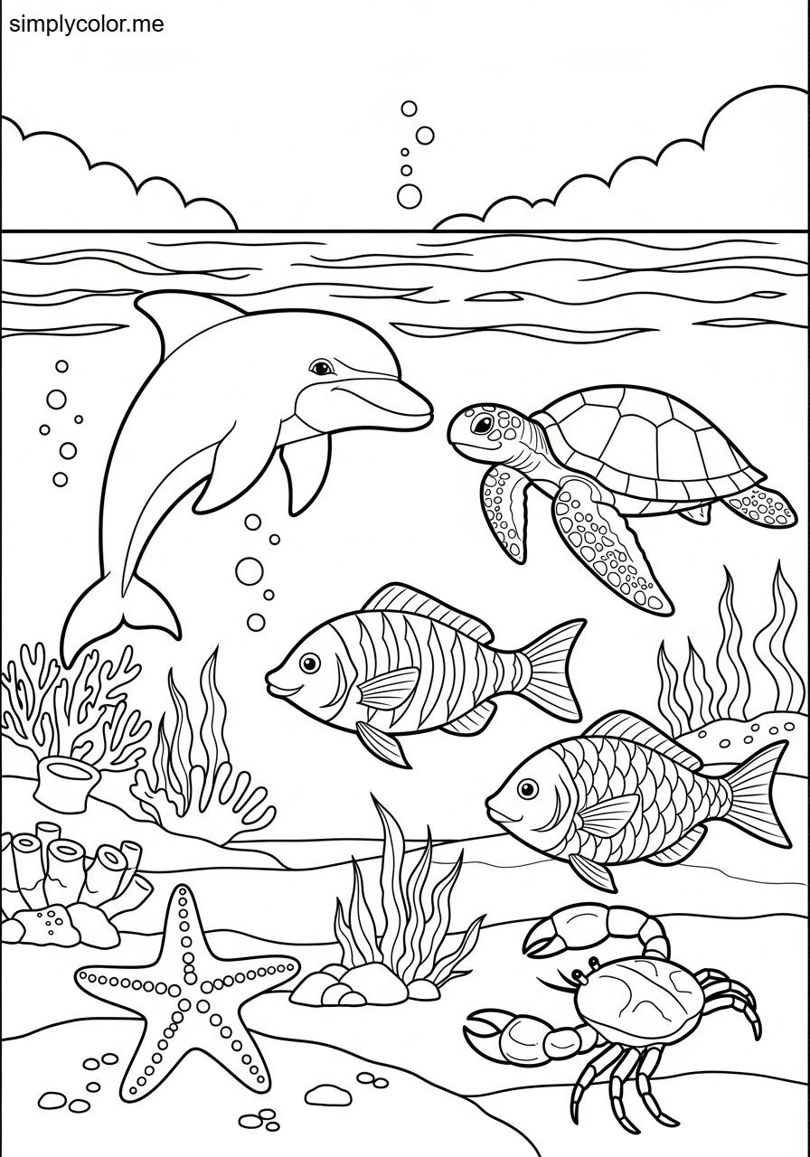 Coloring page of the ocean printable for sea life education