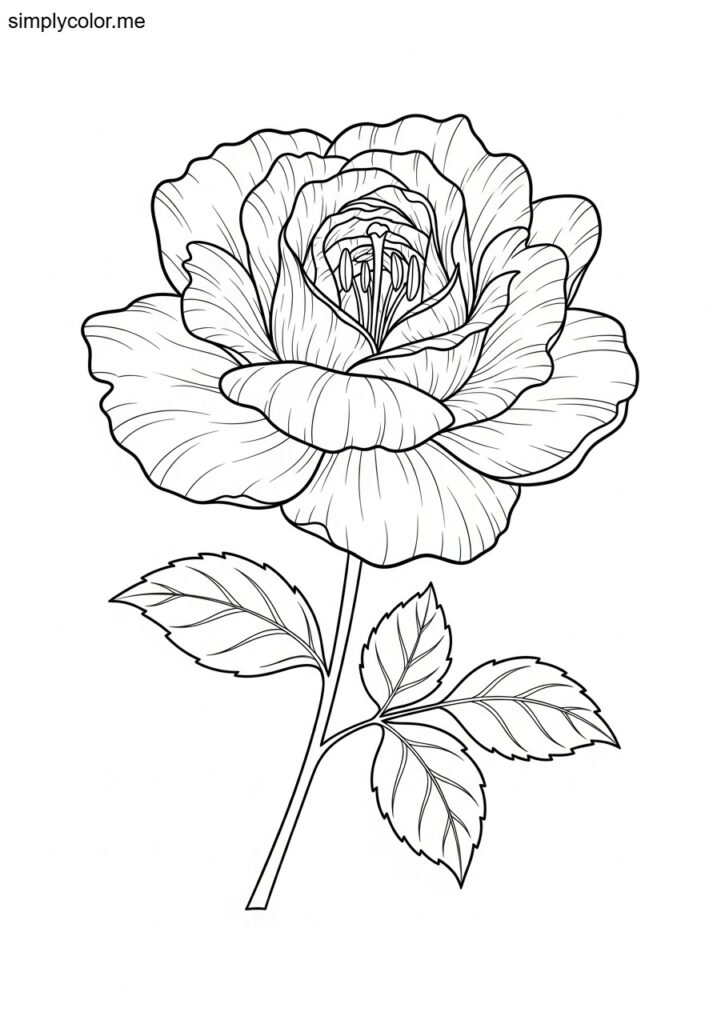 Coloring page realistic flowers printable for adults
