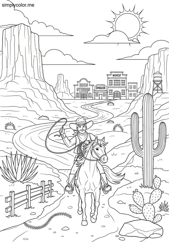 Coloring page western printable for cowboy and adventure themes