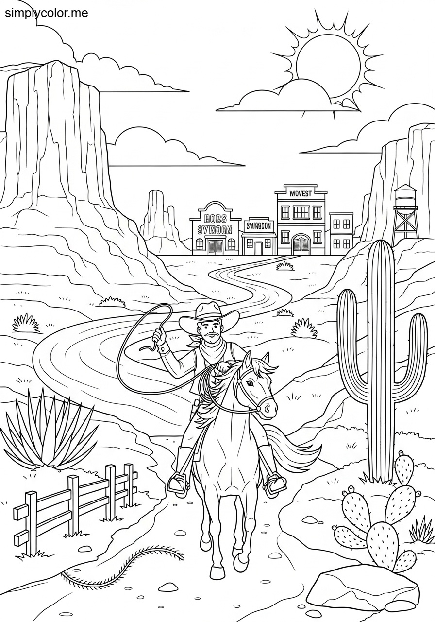 Coloring page western printable for cowboy and adventure themes