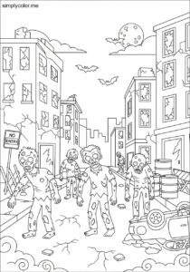 Coloring page zombies spooky undead monster halloween creature apocalypse survival scene Coloring page zombies spooky undead monster halloween creature apocalypse survival scene